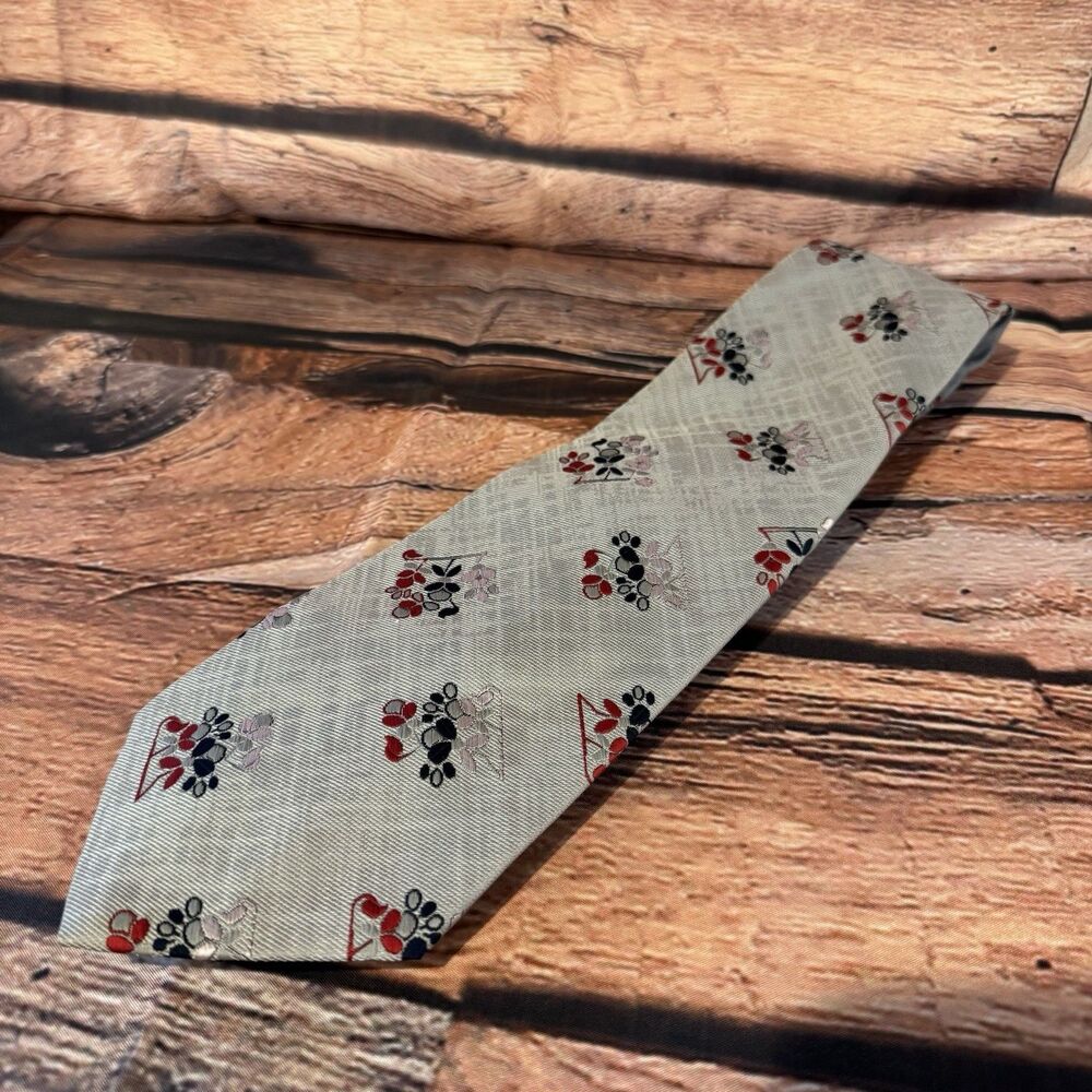 Don Loper of California Tie Vintage 1970s Qiana Nylon Gray Geometric Retro Mens